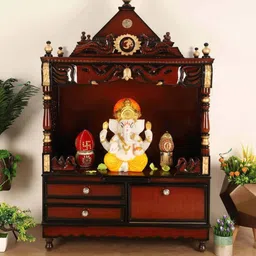 DZYN Furnitures Divine Home Brown Wooden Large Floor Rested Pooja Temple Without Door-image-68