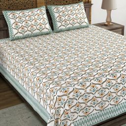 Myntra Elegant Homes Green Ethnic Motifs 210 TC Breathable Cotton King Bedsheet Set-image-78