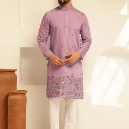 SOJANYA Men Floral Embroidered Regular Thread Work Kurta with Pyjamas-picture-10