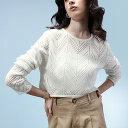 glitchez Chevron Open Knit Crop Pullover-picture-21