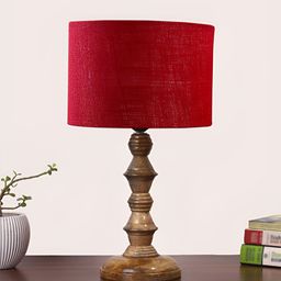 Aura Maroon Wood Traditional Abstract Shaped Table Lamp-picture-9