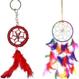 Pack Of 2 Red Color Dream Catcher Key Ring & Single Ring Multi Color Dream Catcher Wool Dream Catcher-picture-8