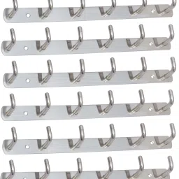 MEXON 6 Pin Hook Stainless Steel Bathroom Cloth Hooks / Hanger / Key Holder / Door Wall Robe Hooks Rail for Hanging Keys, Clothes, Towel Hook Rail Steel Dress Pack of 6 Hangers For Dress-11
