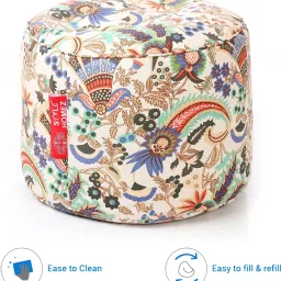 style homez Large Round Cotton Canvas Floral Printed Ottoman Bean Bag Footstool With Bean Filling image 4