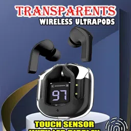 crecro Ultrapod Bluetooth Earbuds Headset Crystal Transparent Design,LED Display P57 Smart Headphones-13