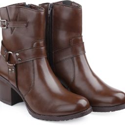 Elegant Brown Vegan Ankle Zipper Boots for Women Slip On For Women-image-9