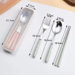 favria 3 Pcs Spoon,Fork,Chopstick Portable Travel Spoon Box for Office Lunch Box School Stainless Steel Cutlery Set image 2