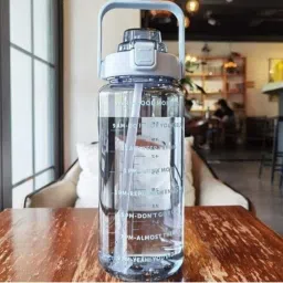 LargeCapacity Water Bottle Motivational travel bisycle gym home Straw trasparent 2000 ml Bottle-21