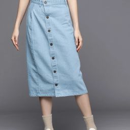 Women Solid Pencil Blue Skirt-image-55