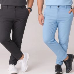 Pack of 2 Men Regular Fit Multicolor Lycra Blend Trousers-image-75