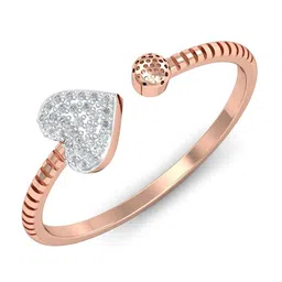 KUBERBOX Novel Heart Open 18KT Rose Gold Diamond-Studded Finger Ring-1.26gm-image-36