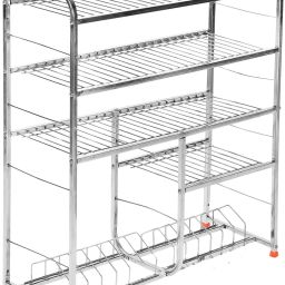 Utensil Kitchen Rack Creations / Stainless Steel 5 Shelf Wall Mount Kitchen Utensils Rack | Dish Rack with Plate & Cutlery Stand | Modular Kitchen Storage Rack | Kitchen Organizer (31 x 30 inches) Steel-image-25