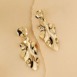 Women's Textured Minimal Drop Earrings - Gold Alloy Drops & Danglers-image-2