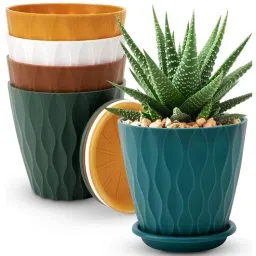 Round Flower Pots with tray for Home & Decoration Planters, Terrace, Garden Etc Plant Container Set-14