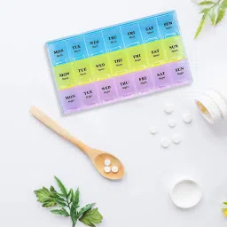 al atash MONDAY - SUNDAY 2Pc 3-Layer Weekly Pill Organizer, 21 Compartment Daily Pill Box, Tablet Case Pill Box image 3