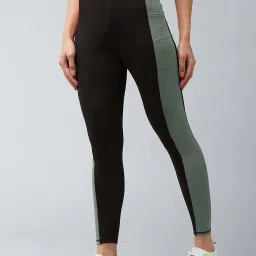 Color Block Women Black, Dark Green Tights-image-81