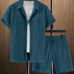 Men Night Suit Set Blue Self Design-image-73