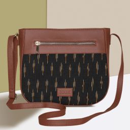 Black Women Sling Bag Ikat GreRe U Shaped Sling Bag-image-2