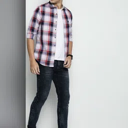 the indian garage co. Men Regular Fit Checkered Cut Away Collar Casual Shirt-picture-41