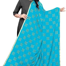 Chiffon Solid, Printed Light Blue Women Dupatta-image-2