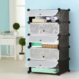 5-Shelf 5 Door almirah of clothes, cupboard clothes , wardrobe plastic almirah PP Collapsible Wardrobe-image-50