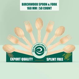 [160 mm] Biodegradable Spoon & Fork Disposable Bamboo Cutlery Set-image-24