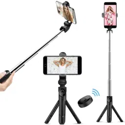 Wanzhow Best XT-02 Bluetooth Extendable Selfie Stick for Making Vlog Videos Tripod stand Monopod, Tripod, Tripod Kit image 2