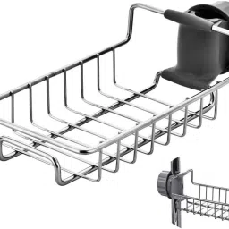 Kitchen Faucet Soap Sponge Holder Dish Drain Rack for Sink Caddy Tap Stainless Steel, Plastic Wall Shelf-image-74