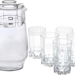 New Designer Drinking Set Of One Jar With Lid & Six Glass Transparent & Clear-JG48 Jug Glass Set-21