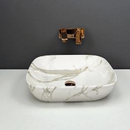 Designer Ceramic Washbasin(M-1034) With Waste Coupling & Pipe Set (18x13x5)(M-1034) Table Top Basin-image-84