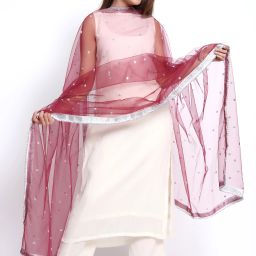 Net Embellished Maroon Women Dupatta-image-94