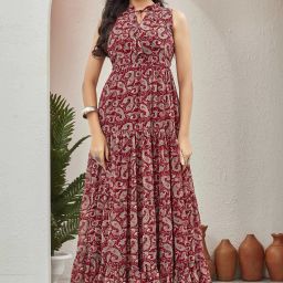 Floral Print Georgette Stitched Flared/A-line Gown-image-31
