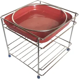 Matka Kitchen Rack SS Fleat Matka Stand With Plastic Tray, Gamla Stand(Pot & Glass Not Included) Steel-image-7