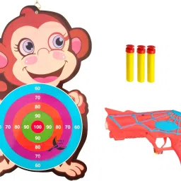 Monkey Shaped Dart Board Play Set with Plastic Gun and Dart for Kids 40 cm Dart Board-17