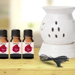 PEEPRESION Round Electric Oil Diffuser With 3-Rose Aroma Oil (10ml Each) Scented Aroma Oil Diffuser | Night Lamp For Home, Spa, Bedroom, Temple, Etc Diffuser-16