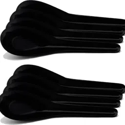Neena Crockeries Acrylic PVC Free Unbreakable Black Soup Spoon Set Of 8 Polypropylene Soup Spoon Set-image-1