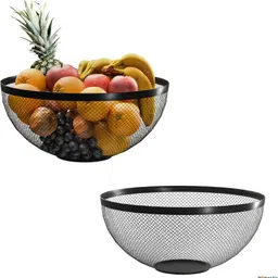 homestic 2 Pcs Metal Mesh Fruits & Vegetables Basket Bowl | Black Iron Fruit & Vegetable Basket-picture-10