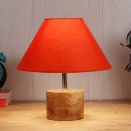 Devansh Wood Table Lamp With Orange Cotton Shade by New Era-picture-19