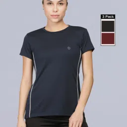 Pack of 3 Microfiber Anti Bacterial Sports Women Solid Crew Neck Polyester Multicolor T-Shirt-image-43