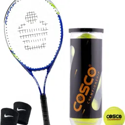 Junior Size, Aluminium Tennis Racket (26 Inches) With Tennis Ball Pair Wrist Band Blue Strung Tennis Racquet-image-41