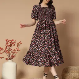 Women A-line Black Midi/Calf Length Dress-image-68