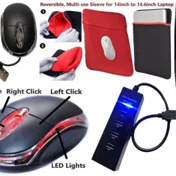 ANJO KeyboardLEDMous-WrisPad-3Hub-3n1ClnOTG2n1-Ext-LED-Skin-14.6iScrn&KeyGuard&Sleeve Combo Set Designed for Gaming image 3