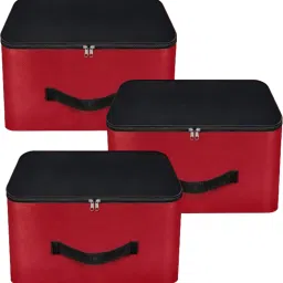ANABIYA Storage Bags for Clothes,Saree with Zip Closure & Handle (Red, Pack of 3) Polyester Laundry Bag-image-47