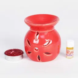 lyallpur stores Ceramic Aroma Handcrafted T-Light Diffuser Room Freshner Pot Shape Design Red Colour ( Pack Of 4 ) Diffuser image 2