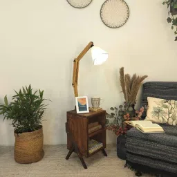 symplify Ronan Wooden Shelf Floor Lamp with Wooden Shade & Brown Base-picture-4
