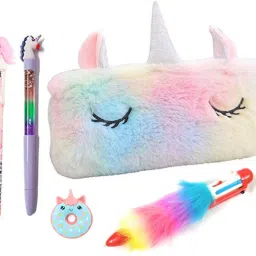 stationery Combo-5Pcs-Unicorn Fur Pouch/Fur Pen/Pencil/Gel Pen &Uni Donut Eraser-16