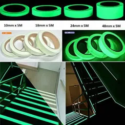 iktu Radium Glow-in-The-Dark Luminous Photoluminescent/Luminescent Emergency roll Safety Egress Markers Stairs, Walls, Steps, exit Sign (24mm x 5 Meter) 24 mm x 5 m Green Reflective Tape image 2
