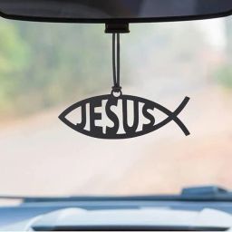 Rear View Mirror Car Pendant Black Jesus Christian Ichthus Fish Charm Hanger Car Hanging Ornament-image-42