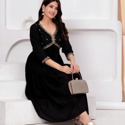 Women Embellished Viscose Rayon Anarkali Kurta-image-58