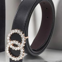 Women Casual, Formal Black Artificial Leather Belt-image-24